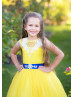 Yellow Tulle Lace Keyhole Back Flower Girl Dress
